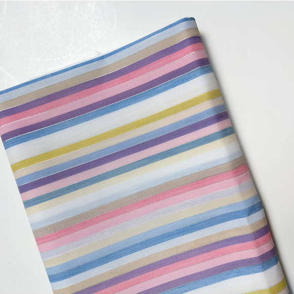 Vintage Pastel Rainbow Stripes Fabric with Metallic Silver, Cute Kawaii Fabric - Picture 8 of 10